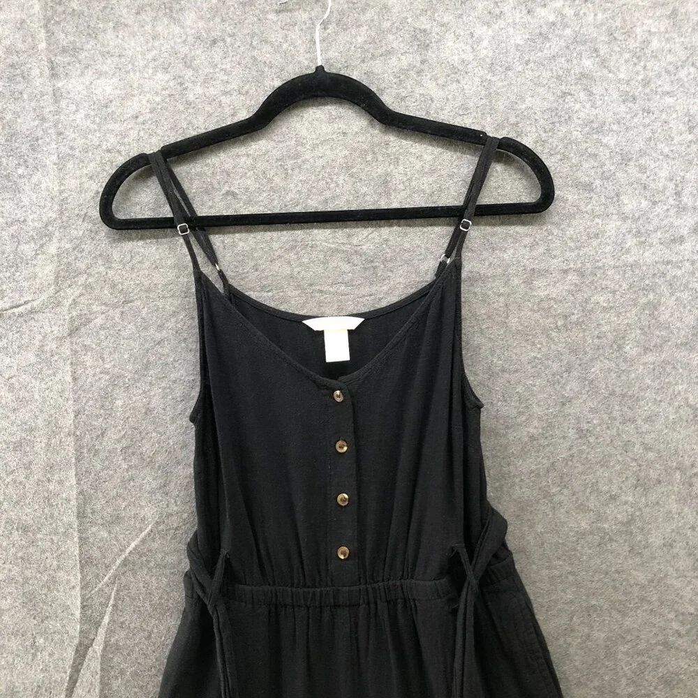 H&M Linen Blend Cami Jumpsuit Womens 4 Black‎ Tie Waist Relaxed Wide Leg Crop